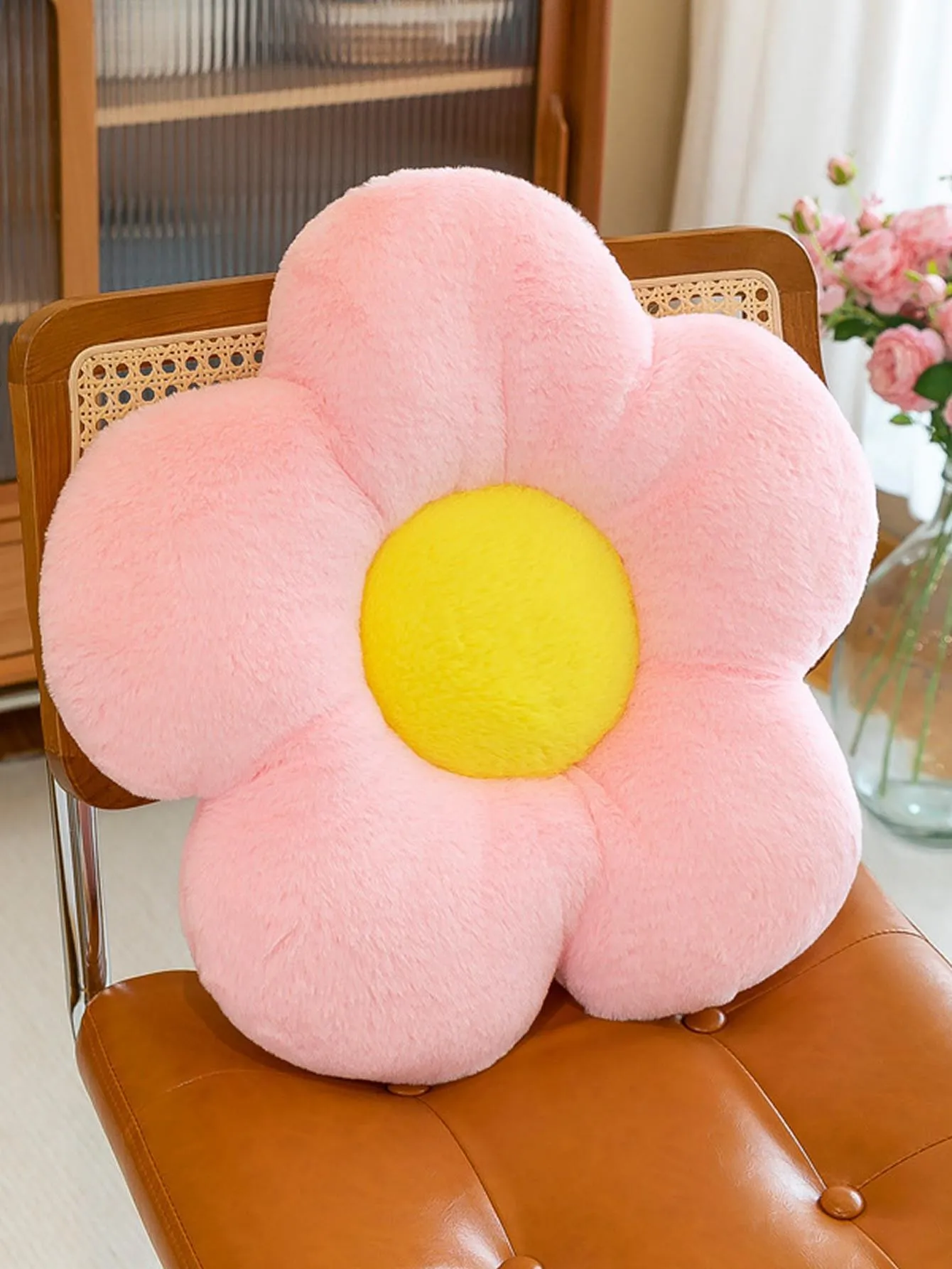 1pc Flower Design Decorative Pillow, Modern Corduroy Decorative Pillow For Home