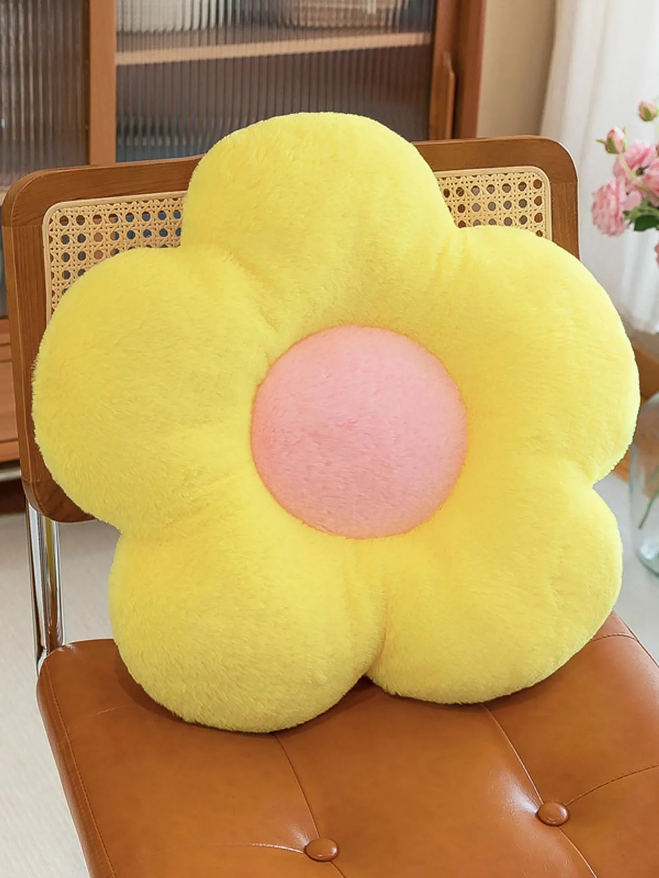 1pc Flower Design Decorative Pillow, Modern Corduroy Decorative Pillow For Home