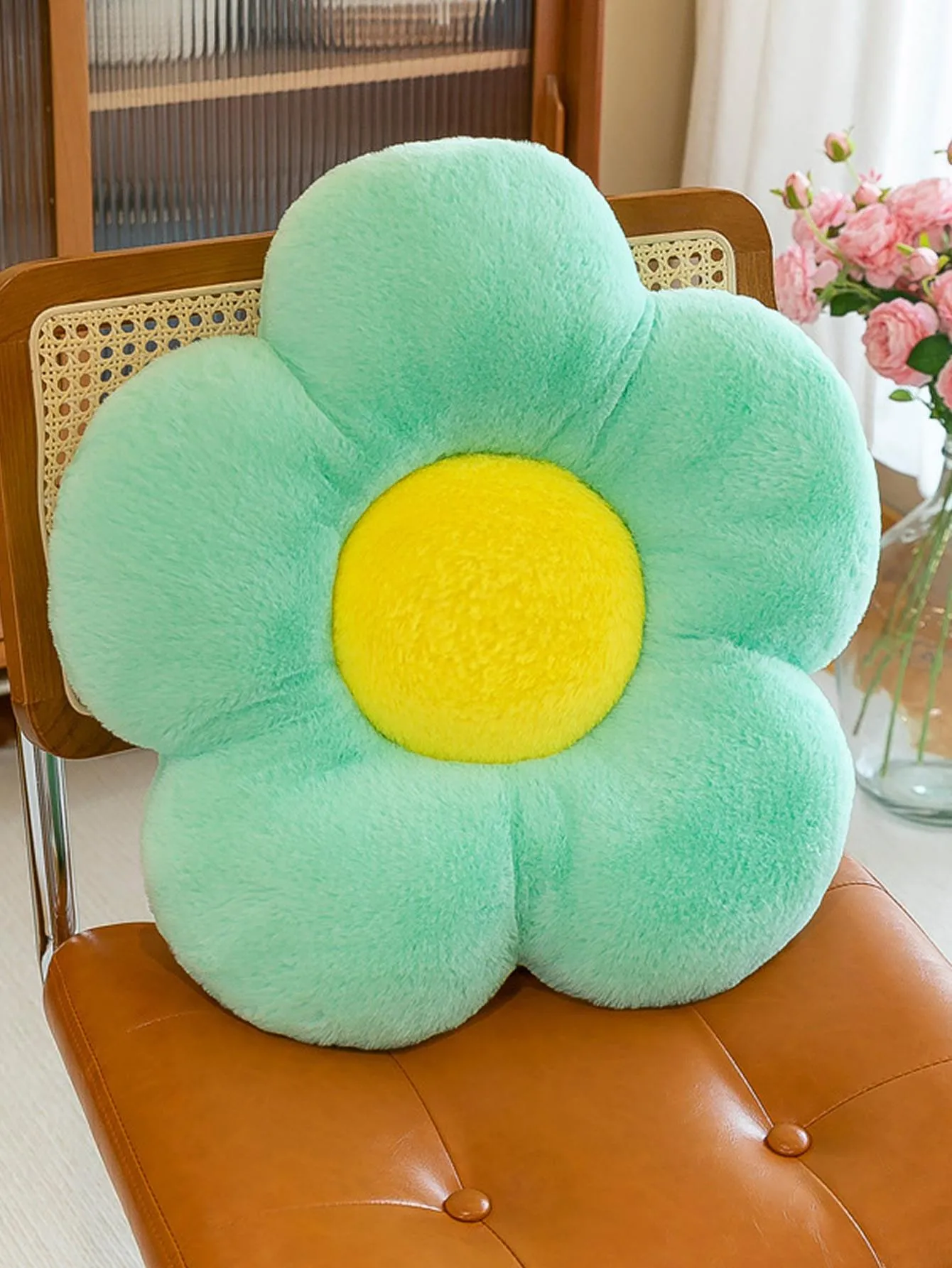 1pc Flower Design Decorative Pillow, Modern Corduroy Decorative Pillow For Home