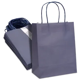 25 Pack Medium Navy Blue Gift Bags with Handles, Bulk Set for Birthday Party Favors (8x10x4 In)