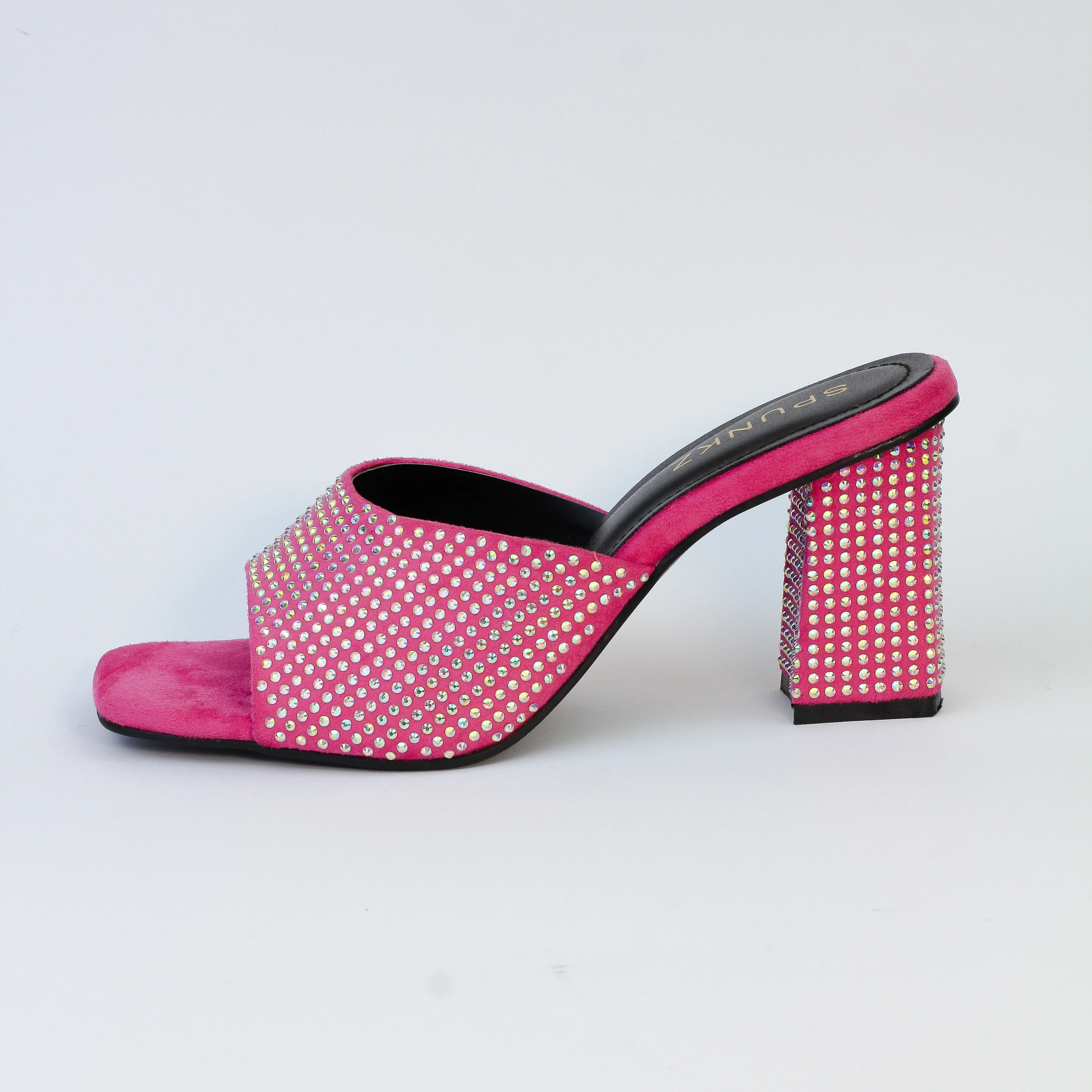 Anja Pink Open Toe Crystal-Studded High-Heeled Mules 0006-Pnk