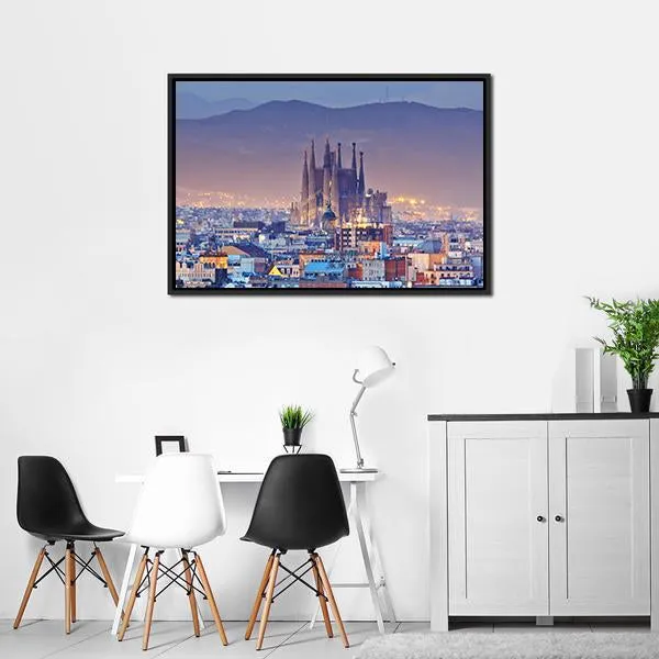 Barcelona At Night Canvas Wall Art