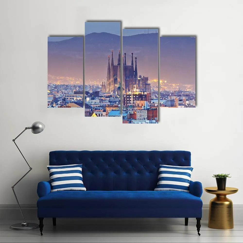 Barcelona At Night Canvas Wall Art