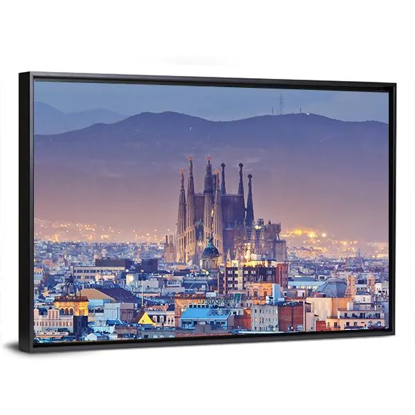 Barcelona At Night Canvas Wall Art