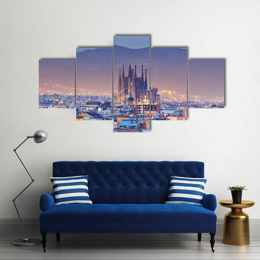 Barcelona At Night Canvas Wall Art