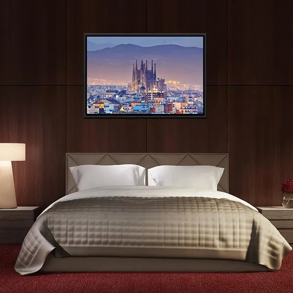 Barcelona At Night Canvas Wall Art