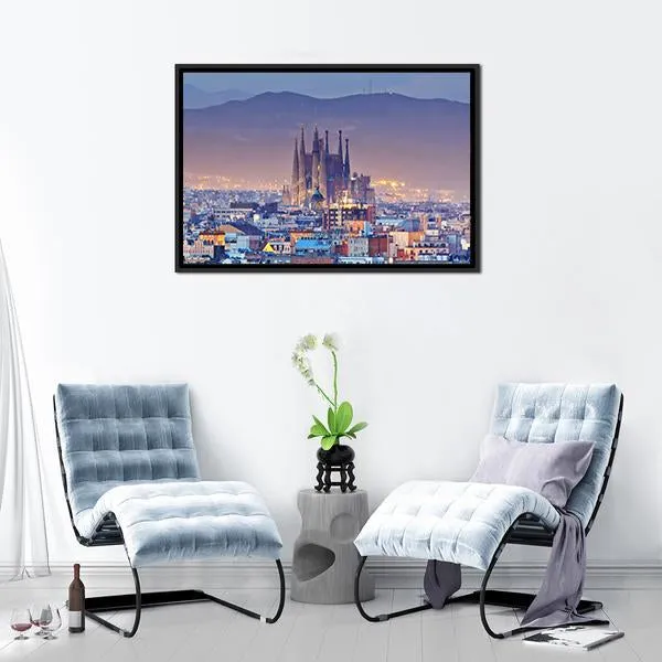 Barcelona At Night Canvas Wall Art