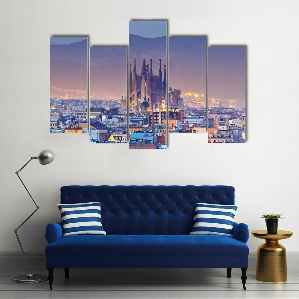 Barcelona At Night Canvas Wall Art