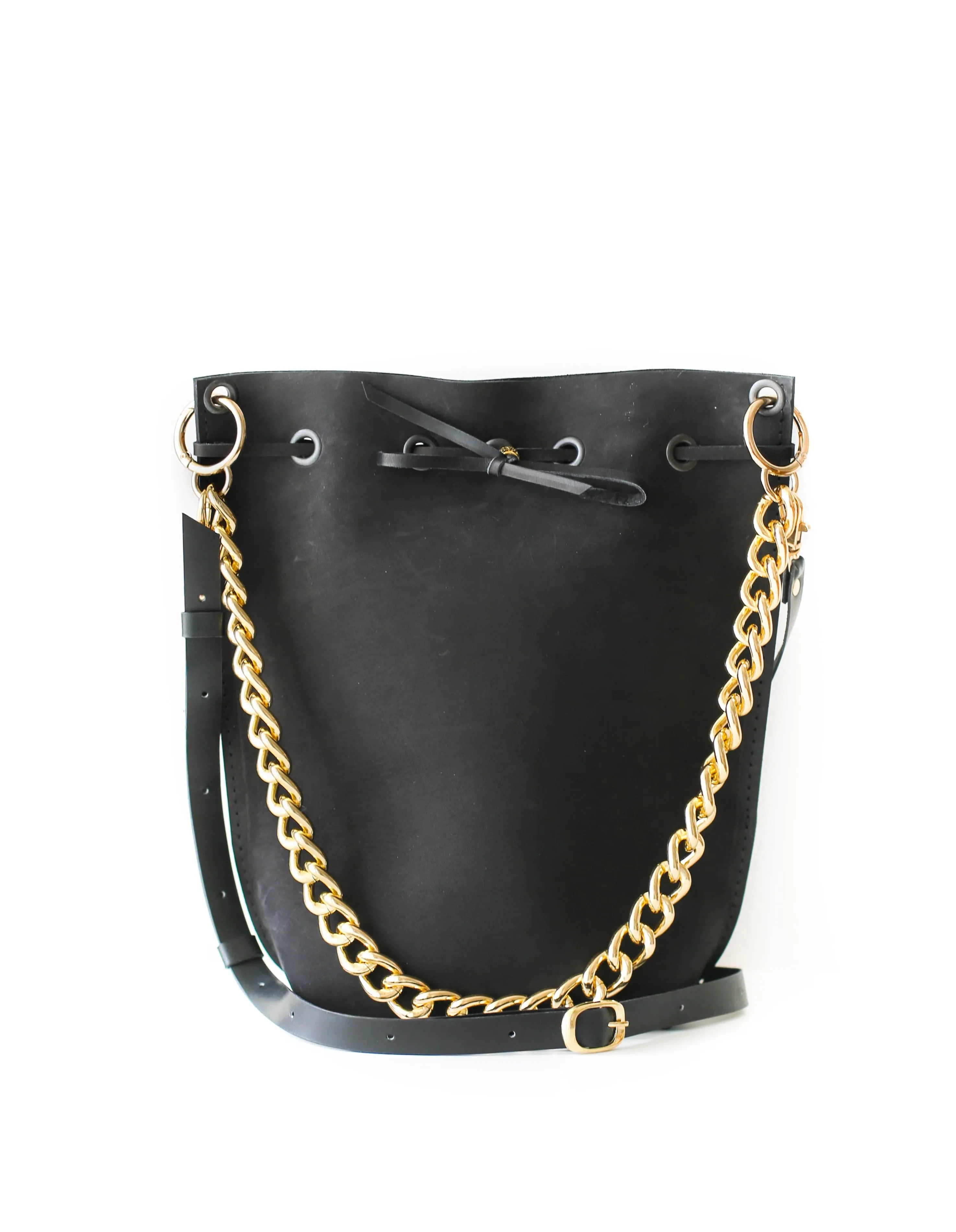 Black Leather Bucket Bag