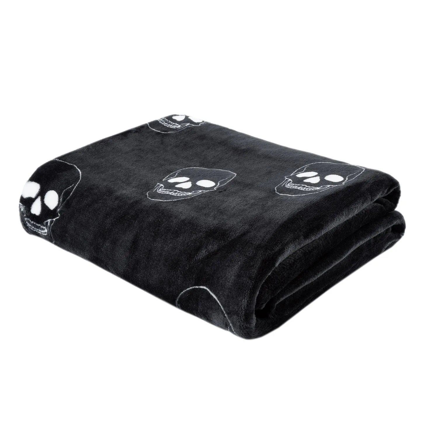 Catherine Lansfield Black Skulls Fleece Throw (130cm x 170cm)