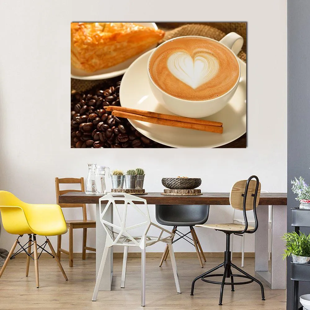 Cup Of Cafe Latte Canvas Wall Art