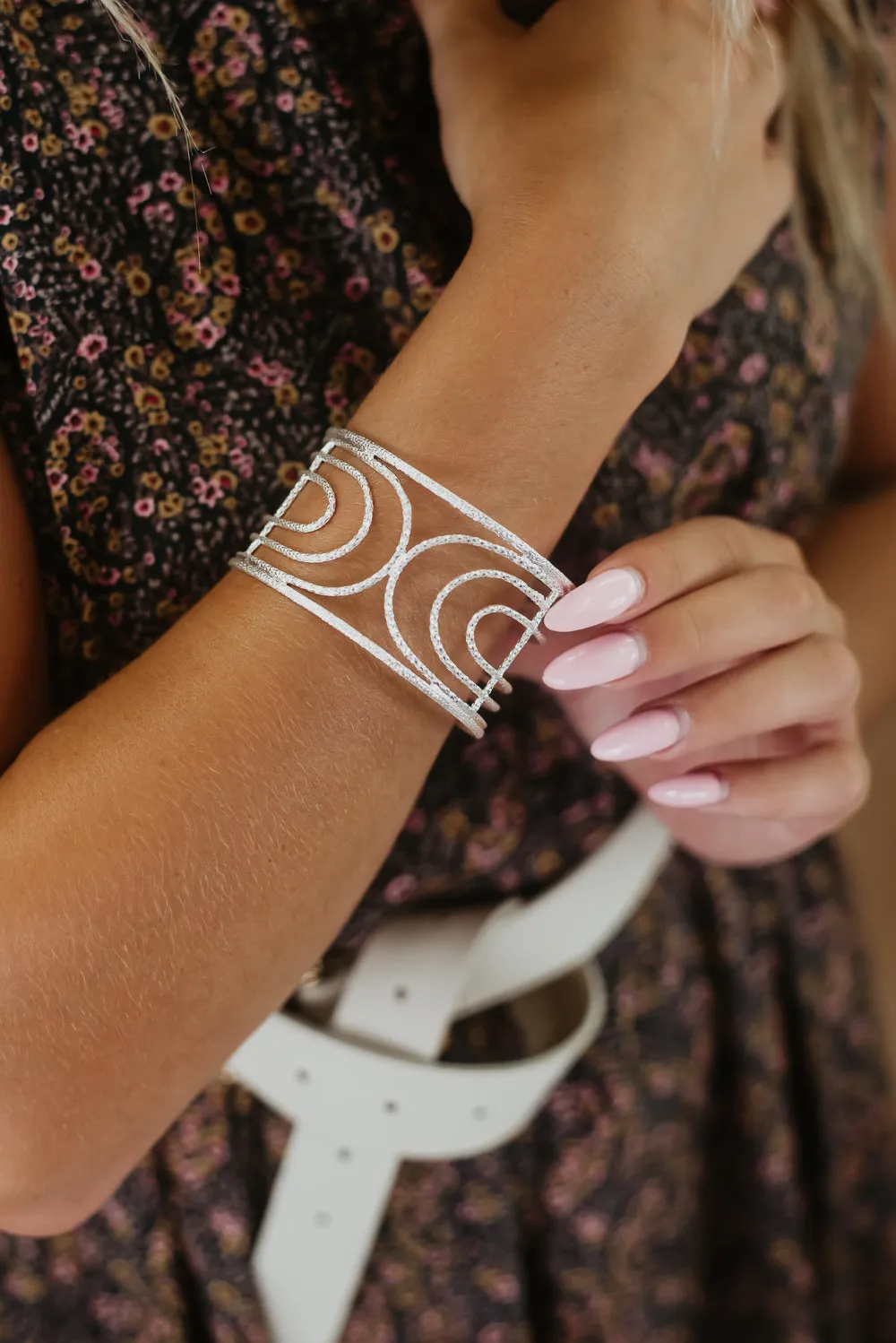 Cut Out Metal Cuff Bracelet, Silver