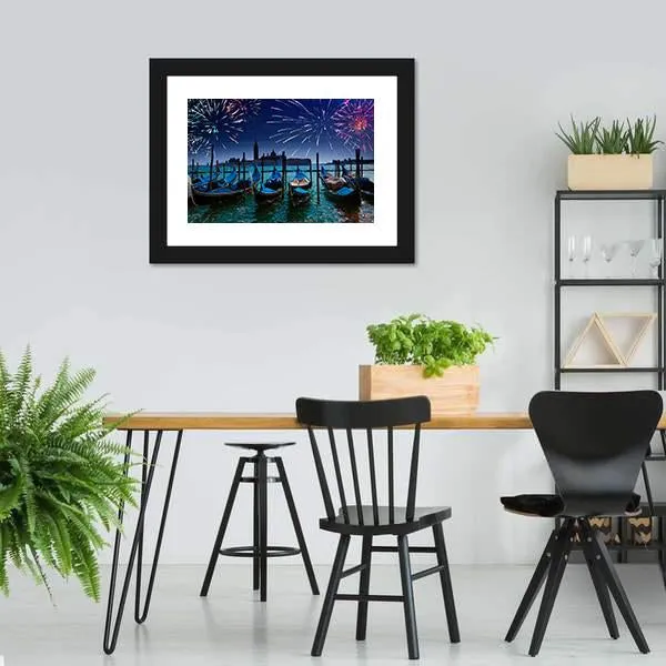 Fireworks Over Canal Canvas Wall Art