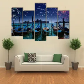 Fireworks Over Canal Canvas Wall Art