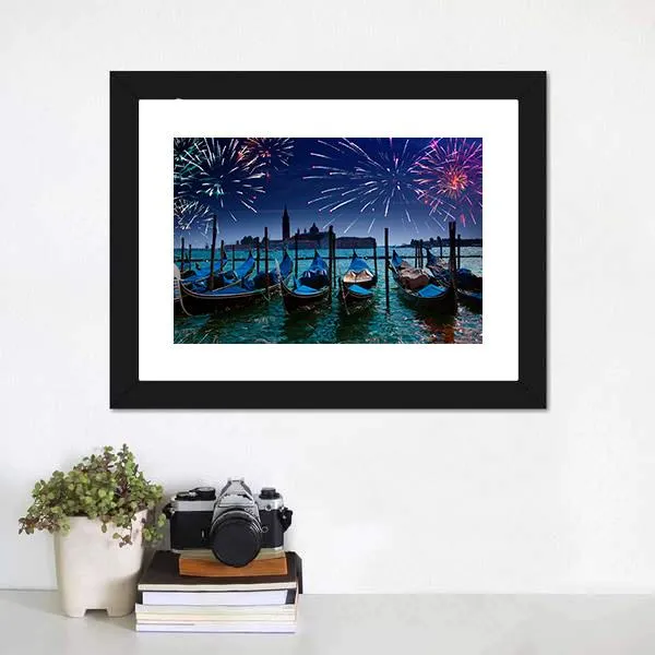 Fireworks Over Canal Canvas Wall Art