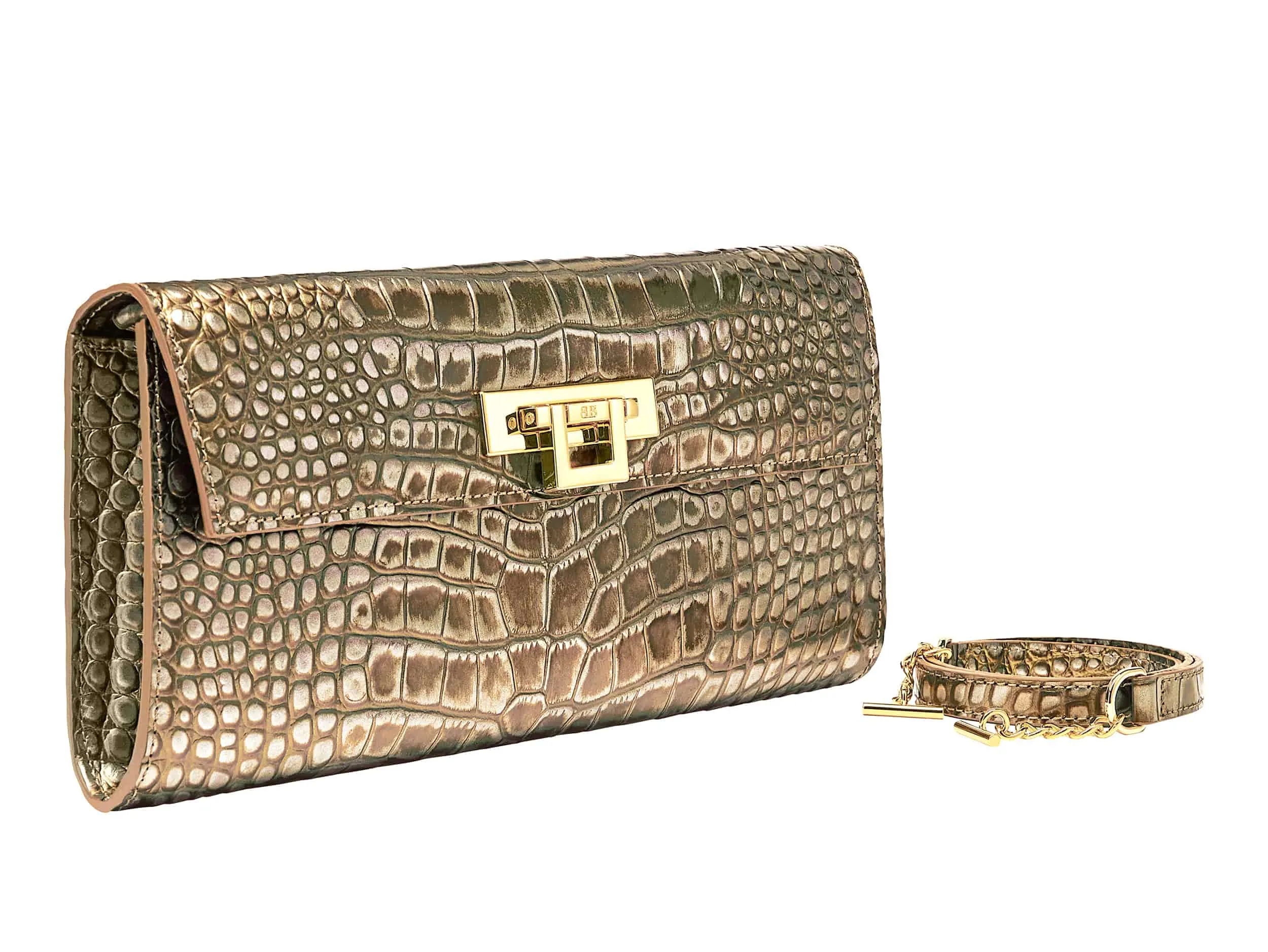 Fonteyn Clutch Orinoco 'Croc' Print Calf Leather Handbag - Bronze