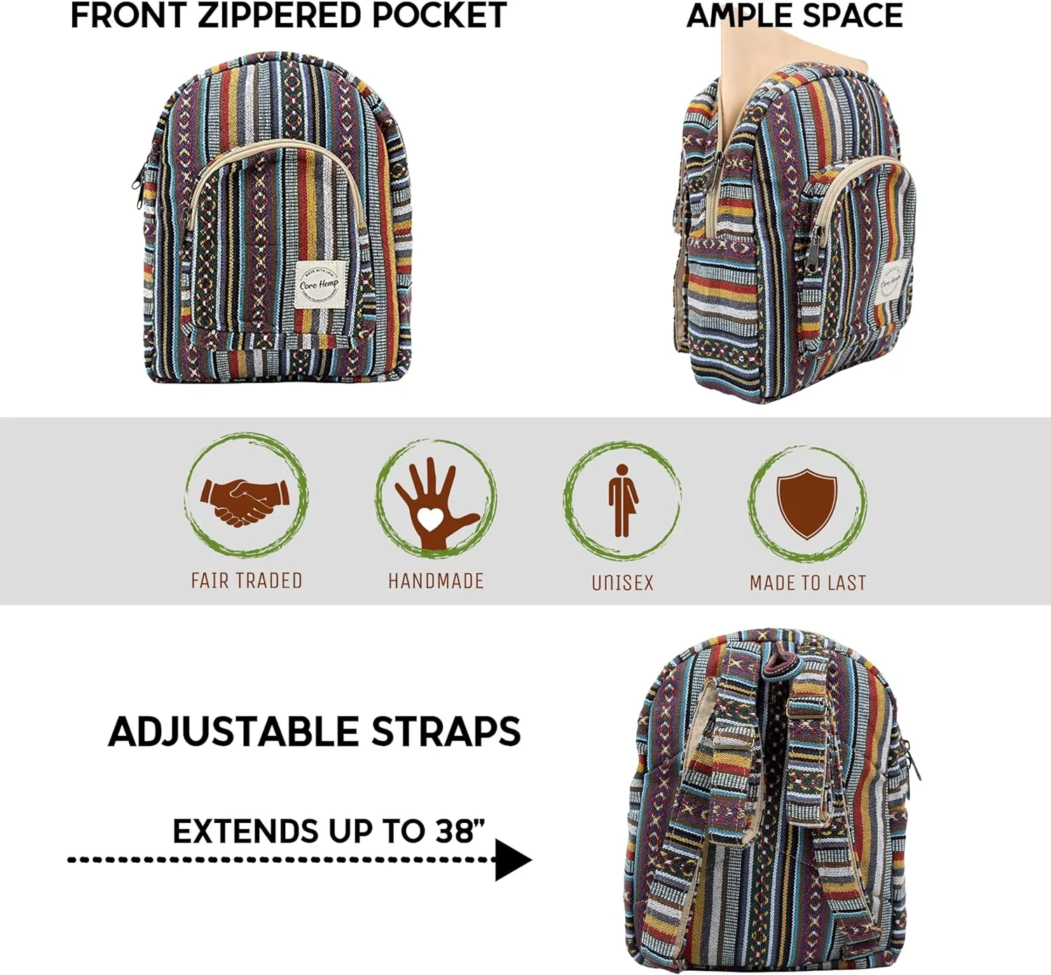 Hemp Mini Backpack Purse – Lightweight Boho Daypack for Women