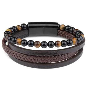 Kenneth Multilayered Leather Bracelet With Magnetic Clasp