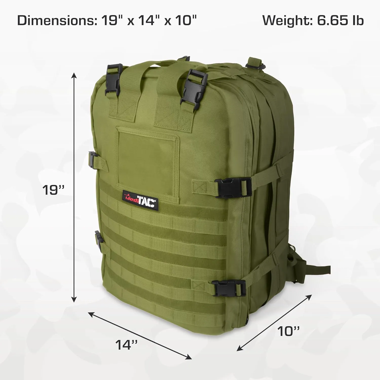 MediTac Deluxe Special Ops Tactical Field Medical Stomp Pack - Largest Backpack for all Gear & Equipment - Olive Drab