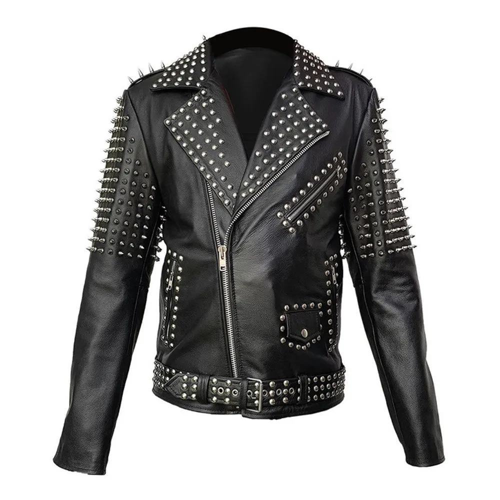 Men's Spike Studded Punk Leather Jacket