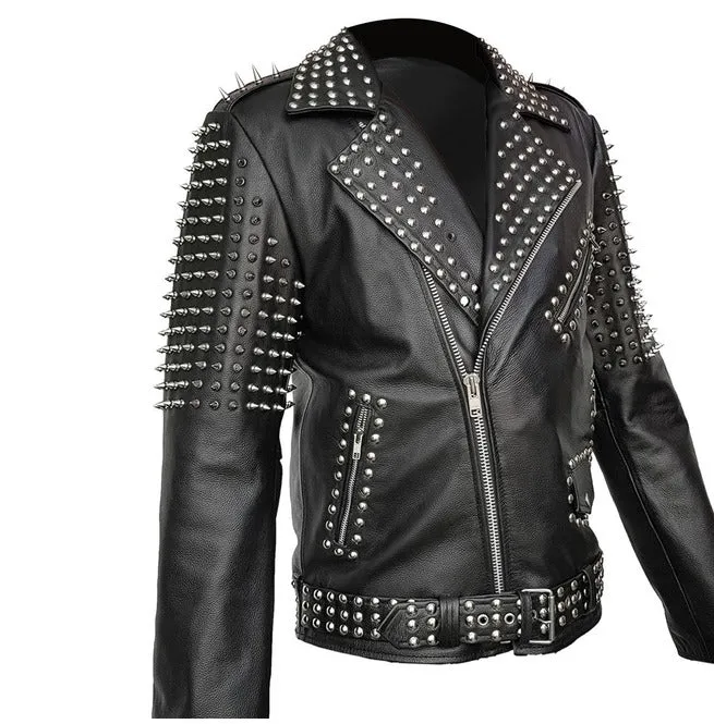 Men's Spike Studded Punk Leather Jacket