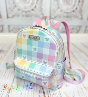 Mini Backpack - Rainbow Gingham Mouse Head