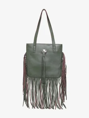 Montana West Concho Genuine Leather Fringe Tote Bag