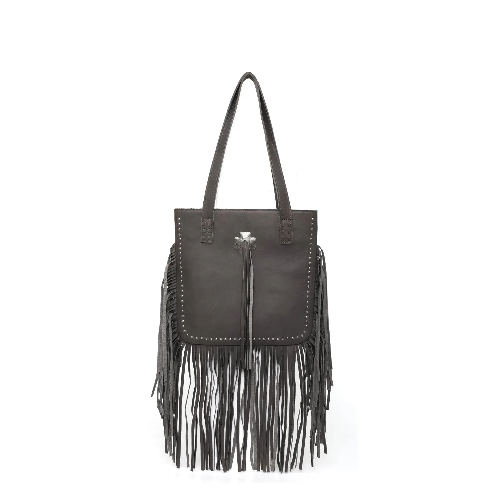 Montana West Concho Genuine Leather Fringe Tote Bag