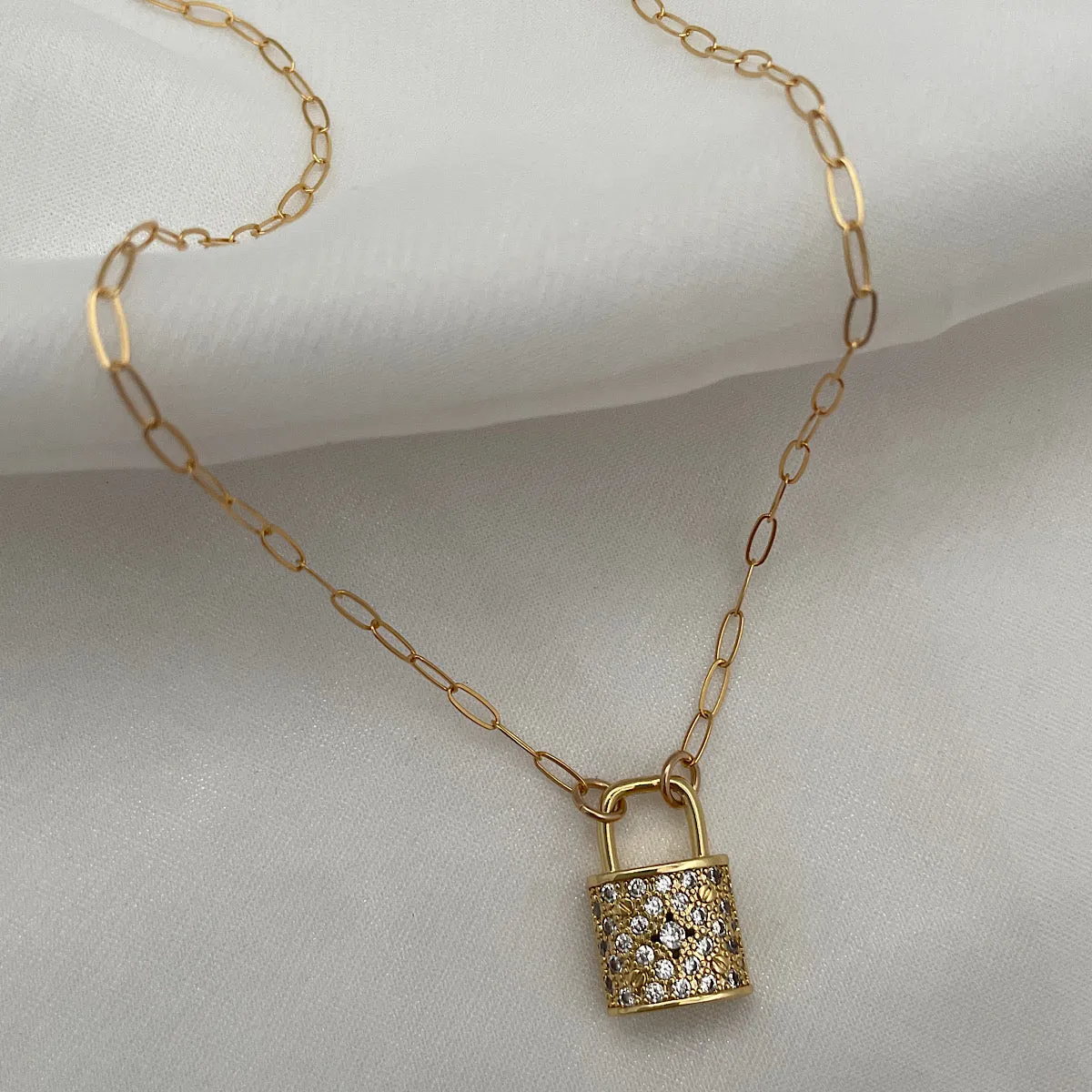 Radiant Lock Pave Necklace