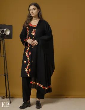 Raven Black Aari Embroidered Woolen Suit Set