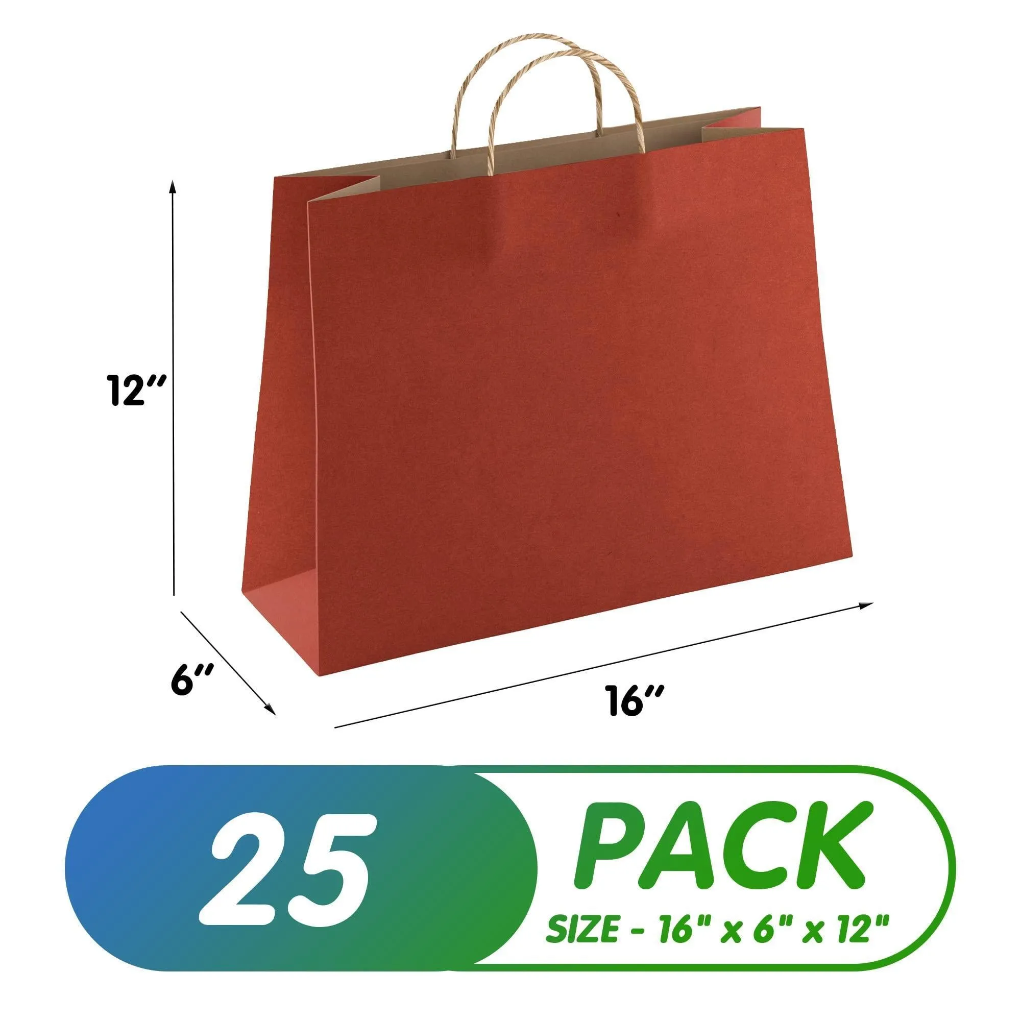 Red Shopping Bags 16x6x12 inch 25 Pack Red Kraft Paper Bags with Handles Bulk