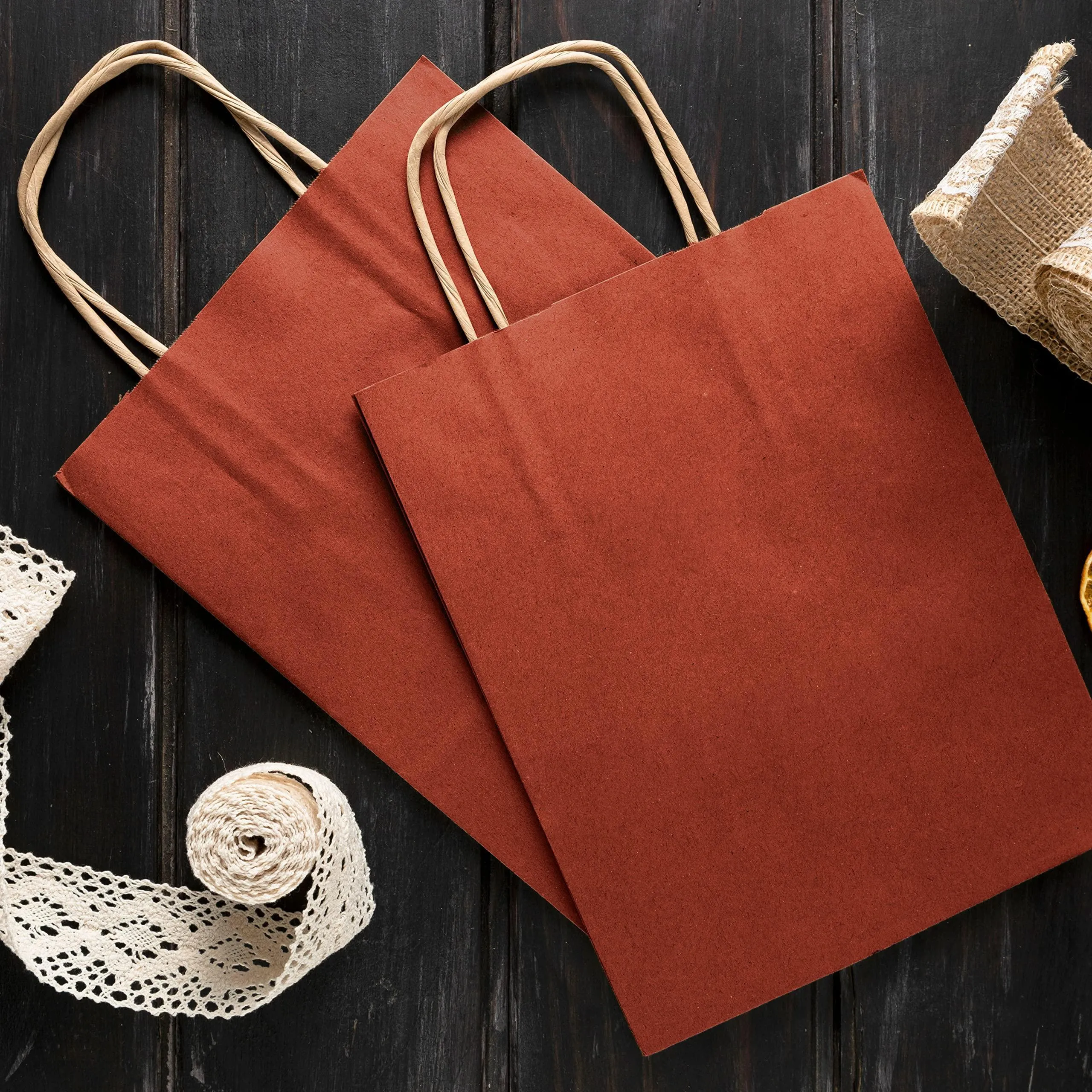 Red Shopping Bags 16x6x12 inch 25 Pack Red Kraft Paper Bags with Handles Bulk