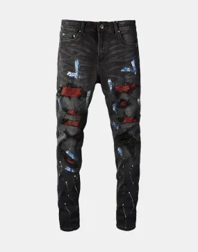 Ruby Distressed Rhinestone Slim Black Jeans