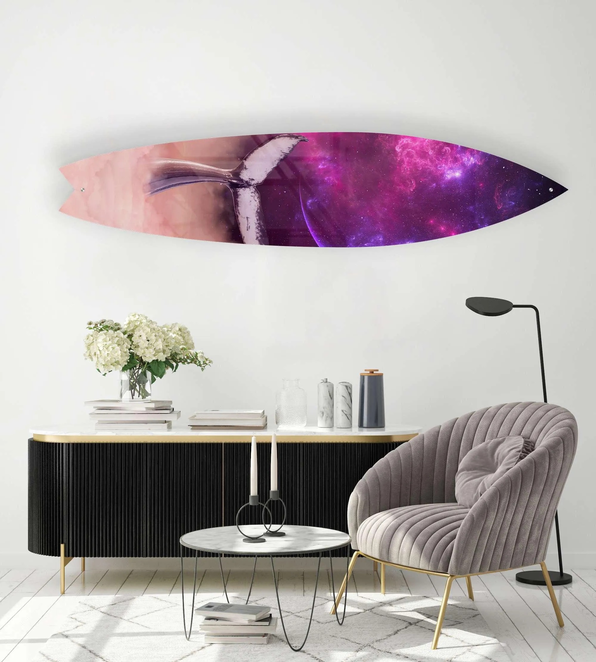 Space Whale in Clouds Acrylic Surfboard Wall Art