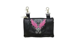 Studded Naked Cowhide Leather Belt Bag with Pink Wings