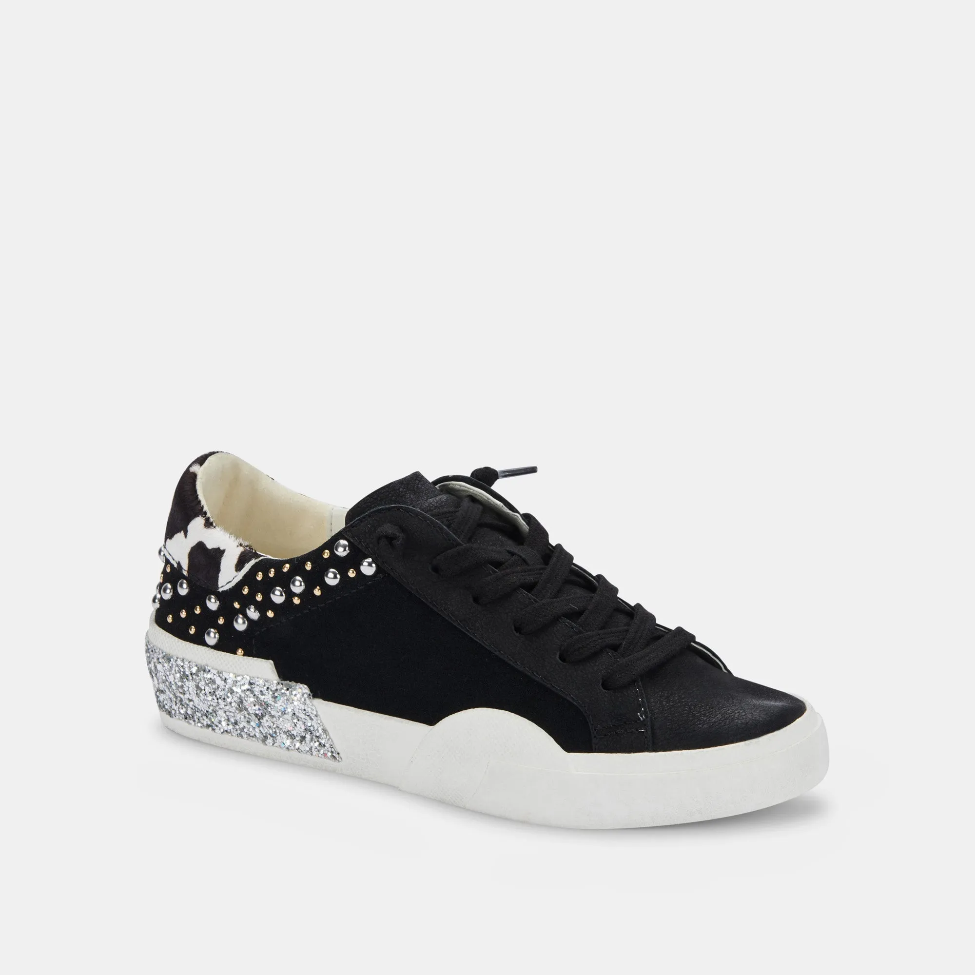 ZINA STUD SNEAKERS BLACK LEATHER - re:vita